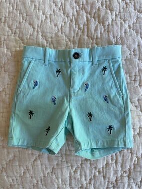 Janie and Jack Turquoise Embroidered Toucan & Palm Shorts